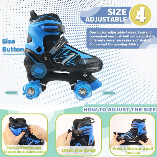 LIRENGUI Boys Girls Roller Skates (Size 4-7)