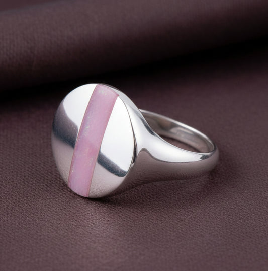 Signet Pink Opal and Sterling Silver Circle Ring