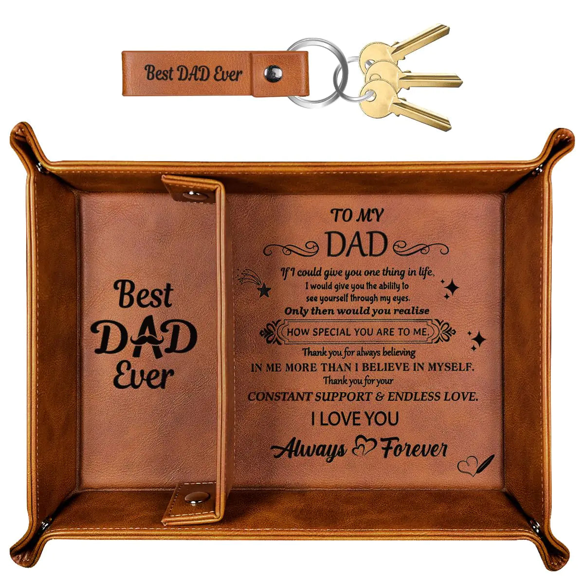 Best Dad Ever Gifts for Dad from Daughter Birthday Gifts for Dad PU Leather Valet Tray and Keychain Christmas Dad Gifts from Daughter Son Wife Mens Stocking Stuffers Father Gifts for Christmas