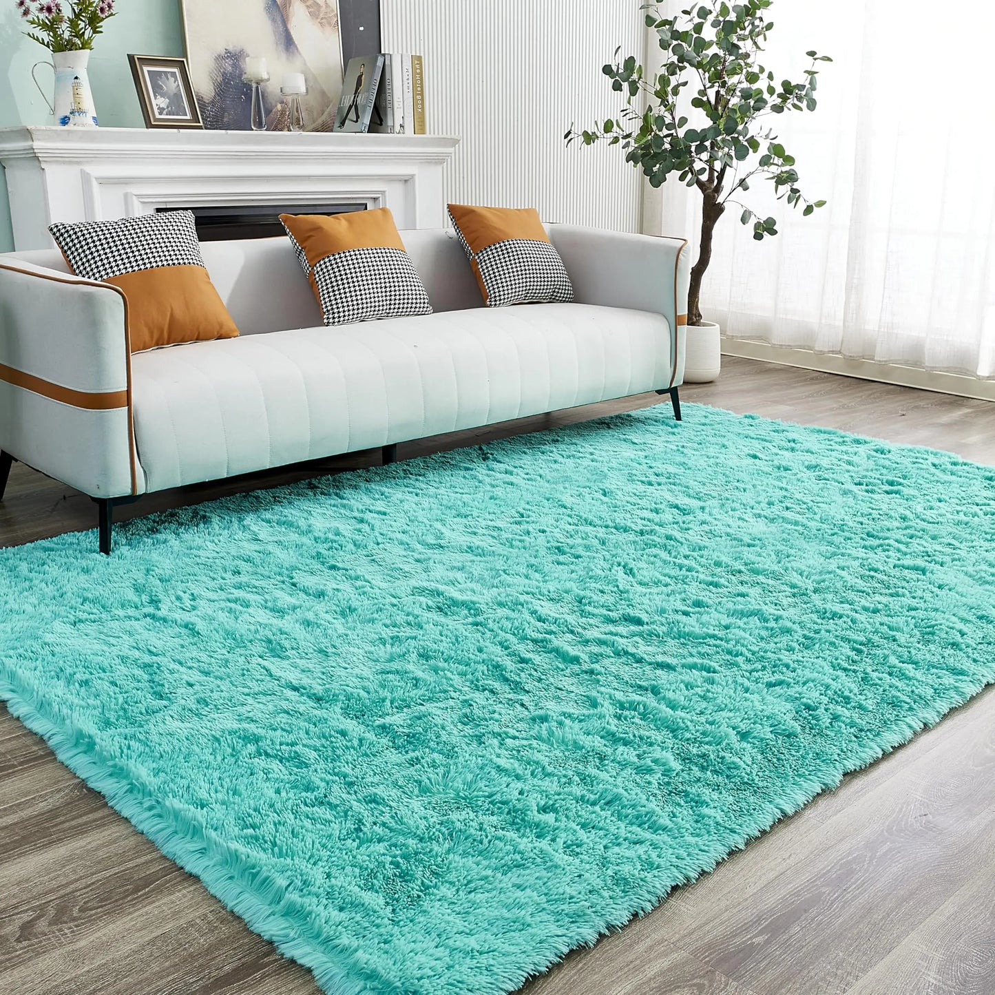 Large Fluffy Blue Area Rug 5x7