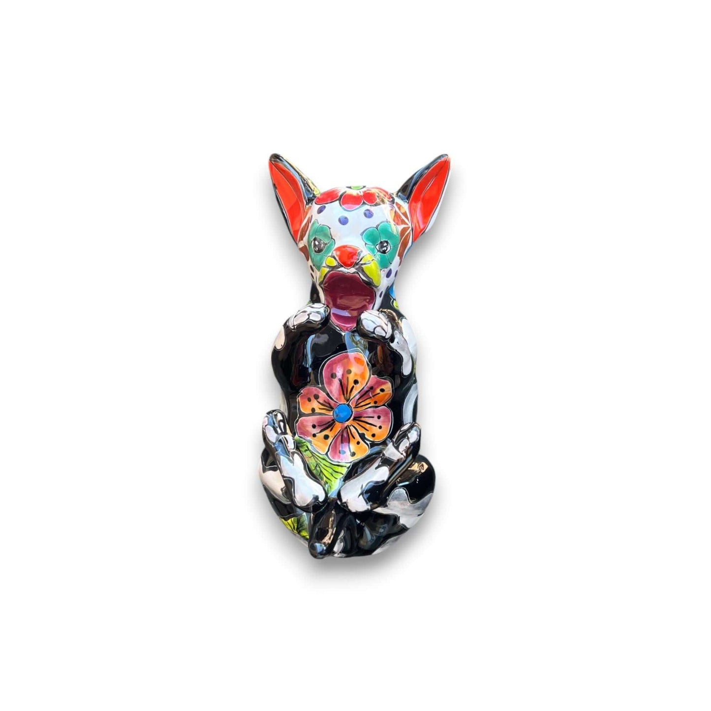 Talavera Chihuahua Bottle Holder | Hand-Painted Mexican Dog Statue