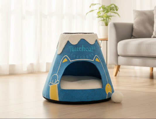 Touchcat ® 'Molten Lava' Triangular Frashion Designer Pet Kitty Cat Bed House Lounge Lounger w/ Hanging Teaser Toy