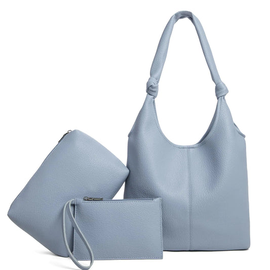 Vegan Leather Hobo Slouchy Shoulder Bag (Blue)