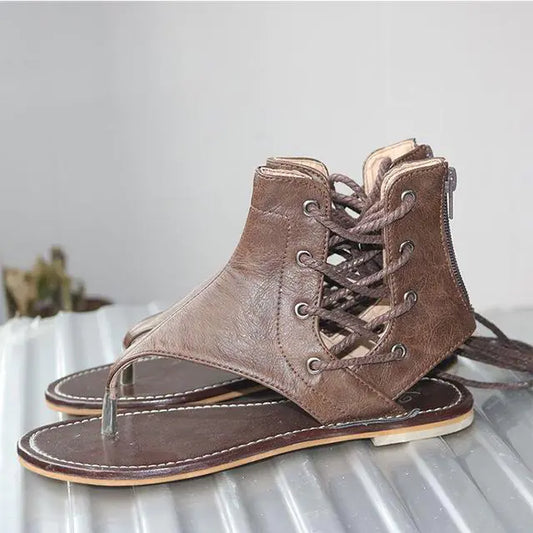 Flat Lace-up Women's Shoes, Zip Beach Sandals, Versatile Roman Shoes