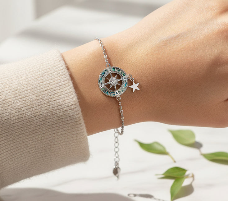Sterling Silver Crystal Celtic Knot Compass Bracelet