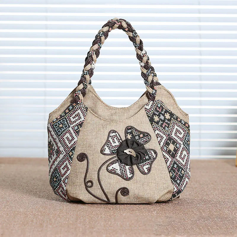 Handcrafted Vintage Multi-Compartment Tote Bag with Tassels
