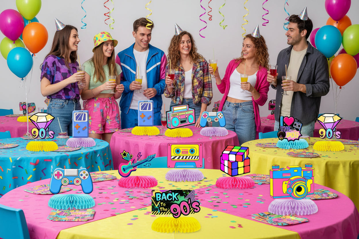 12-Pack 90s Party Honeycomb Centerpieces