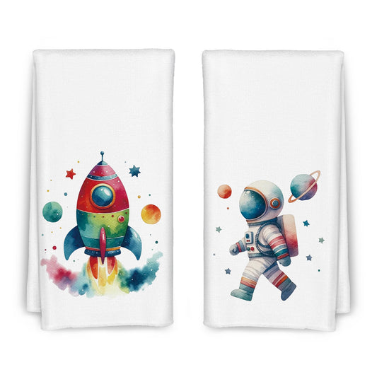 Space Kids Hand Towels – Astronaut &amp; Outer Space Bathroom Decor (Set of 2)