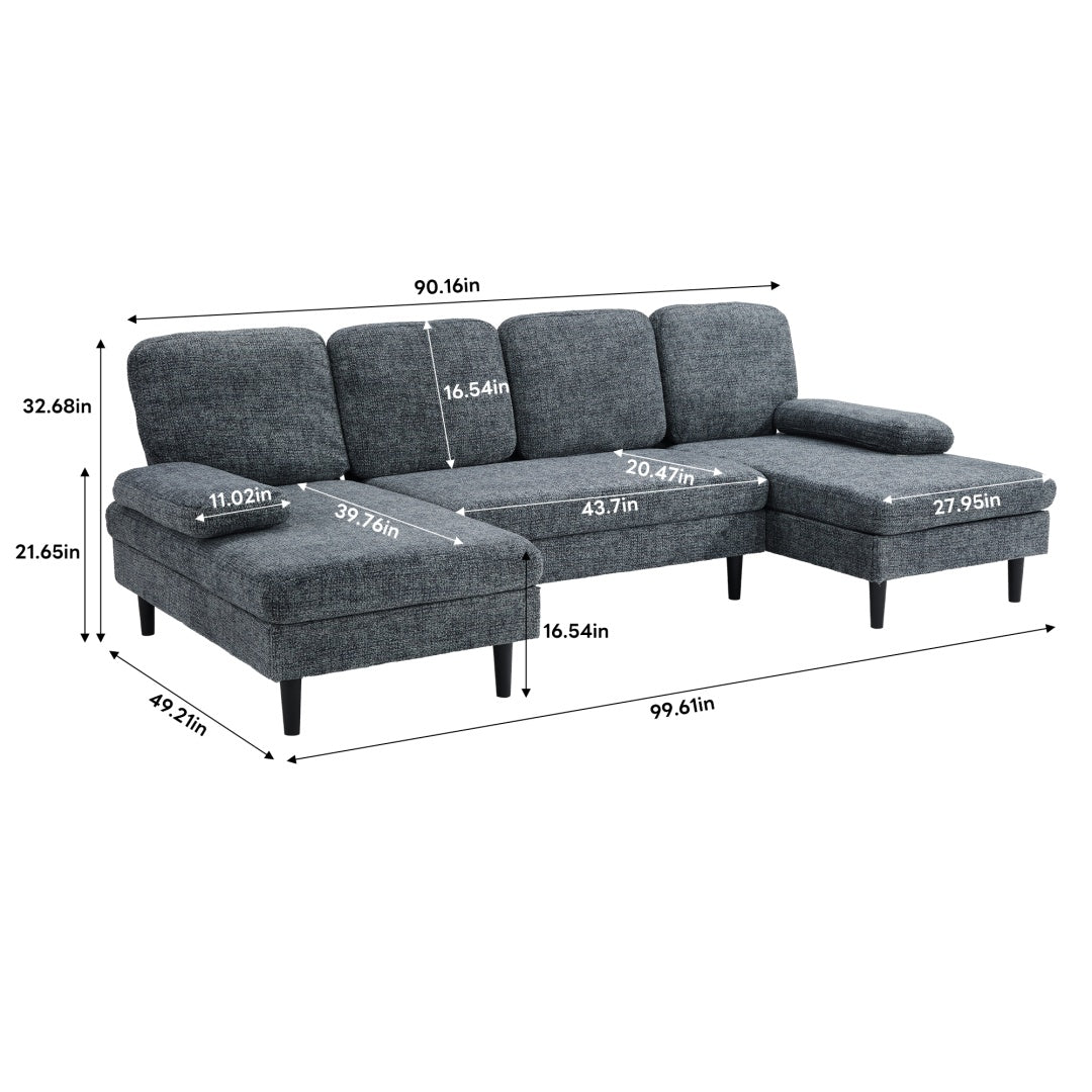 Chenille Fabric 4-seat U-shaped Combination Sofa
