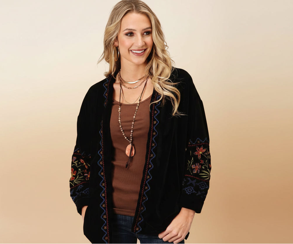 Roper 1421 Floral Velvet (Black) - Women's Jacket