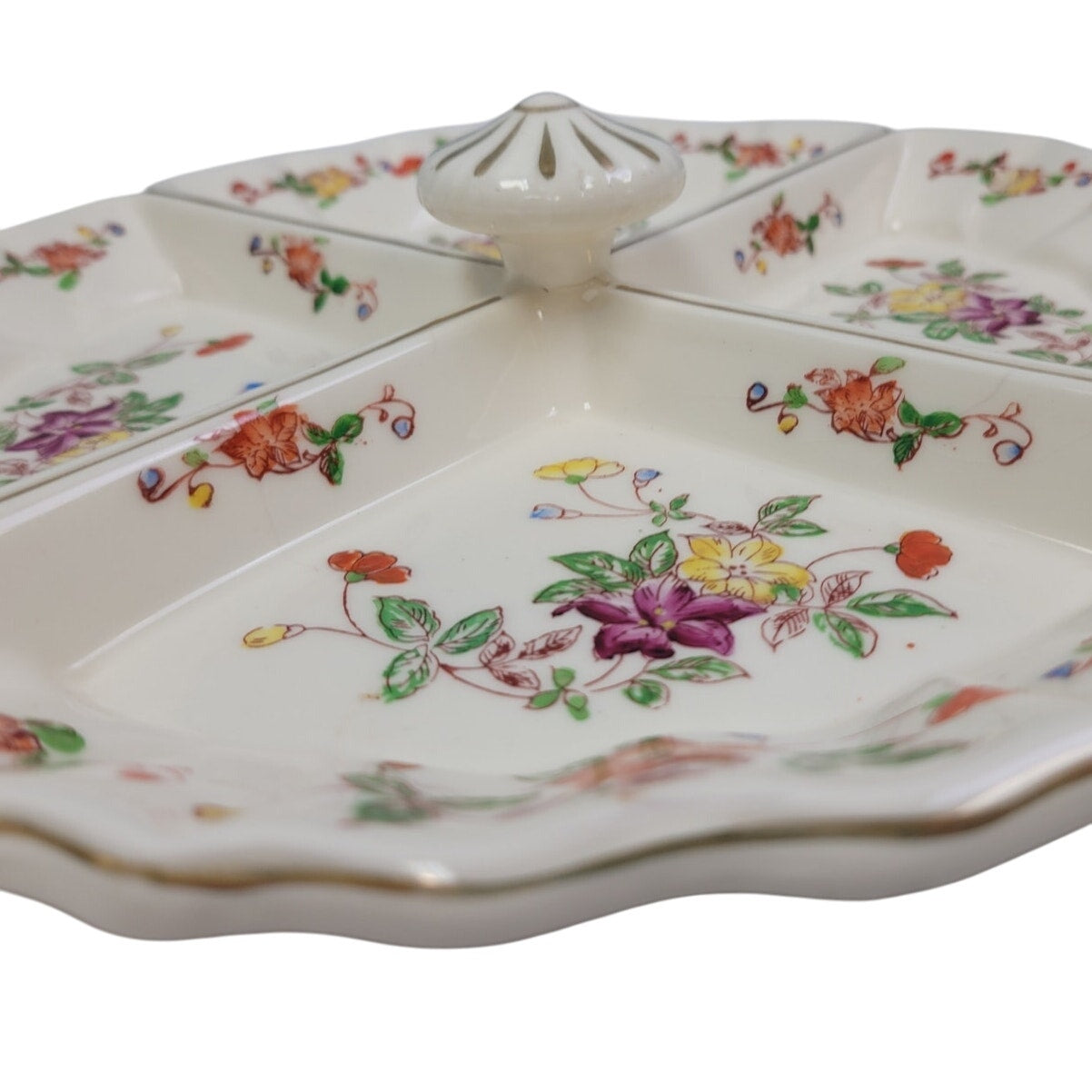 Floral Hand Painted Divided Plate Dish