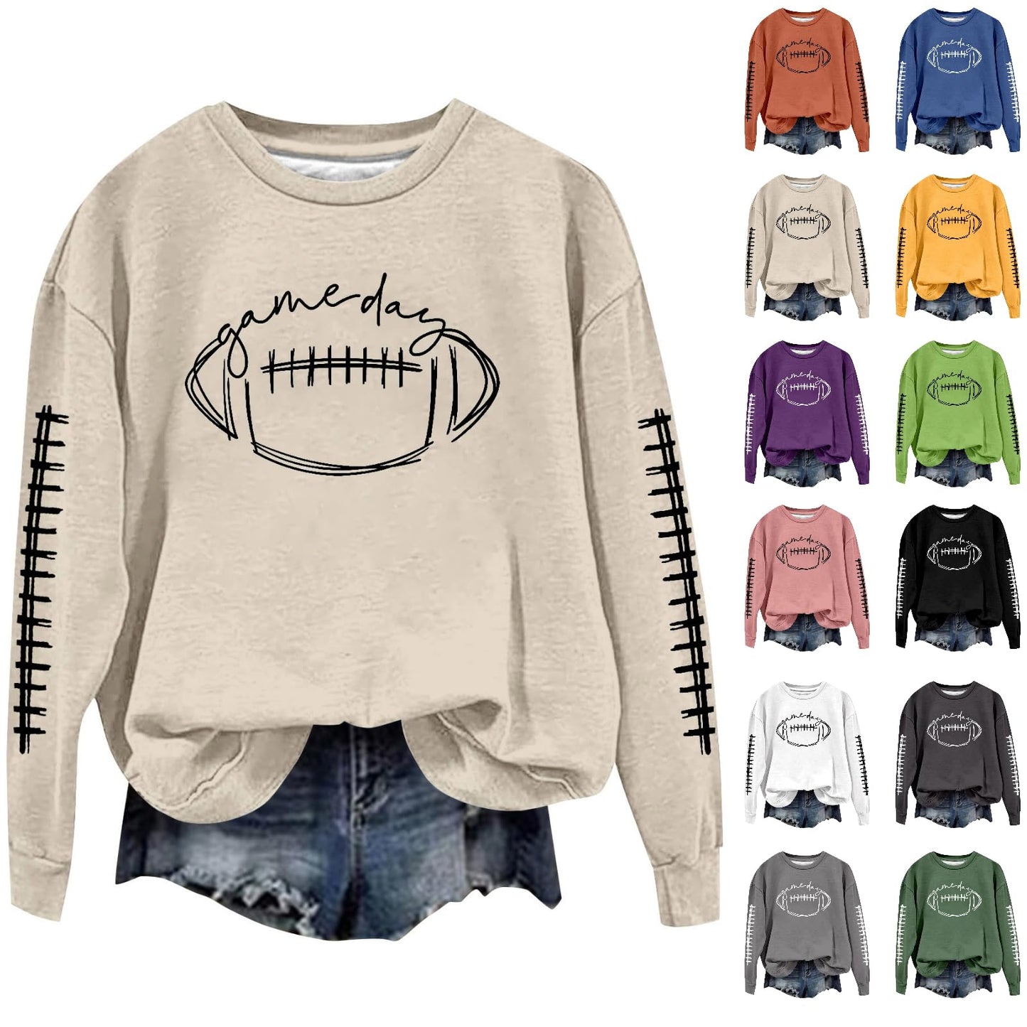 Temu Returns and Refunds temus Game Day Sweatshirt for Womens Football Graphic Shirt Football Mom Sweatshirt Football Long Sleeve Top Pullovercute Football Sweatshirt 1-Beige XXXXL