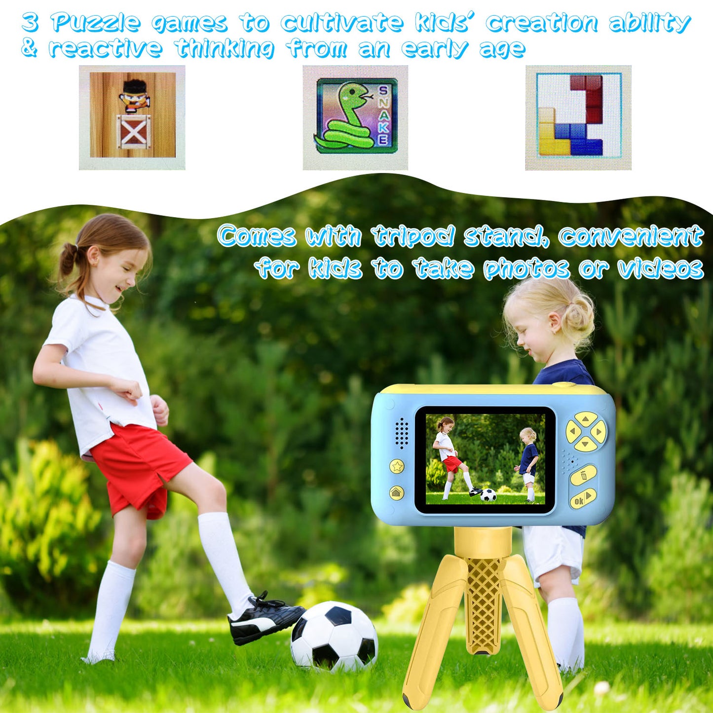 Kids Digital Camera with Flip Lens and Tripod