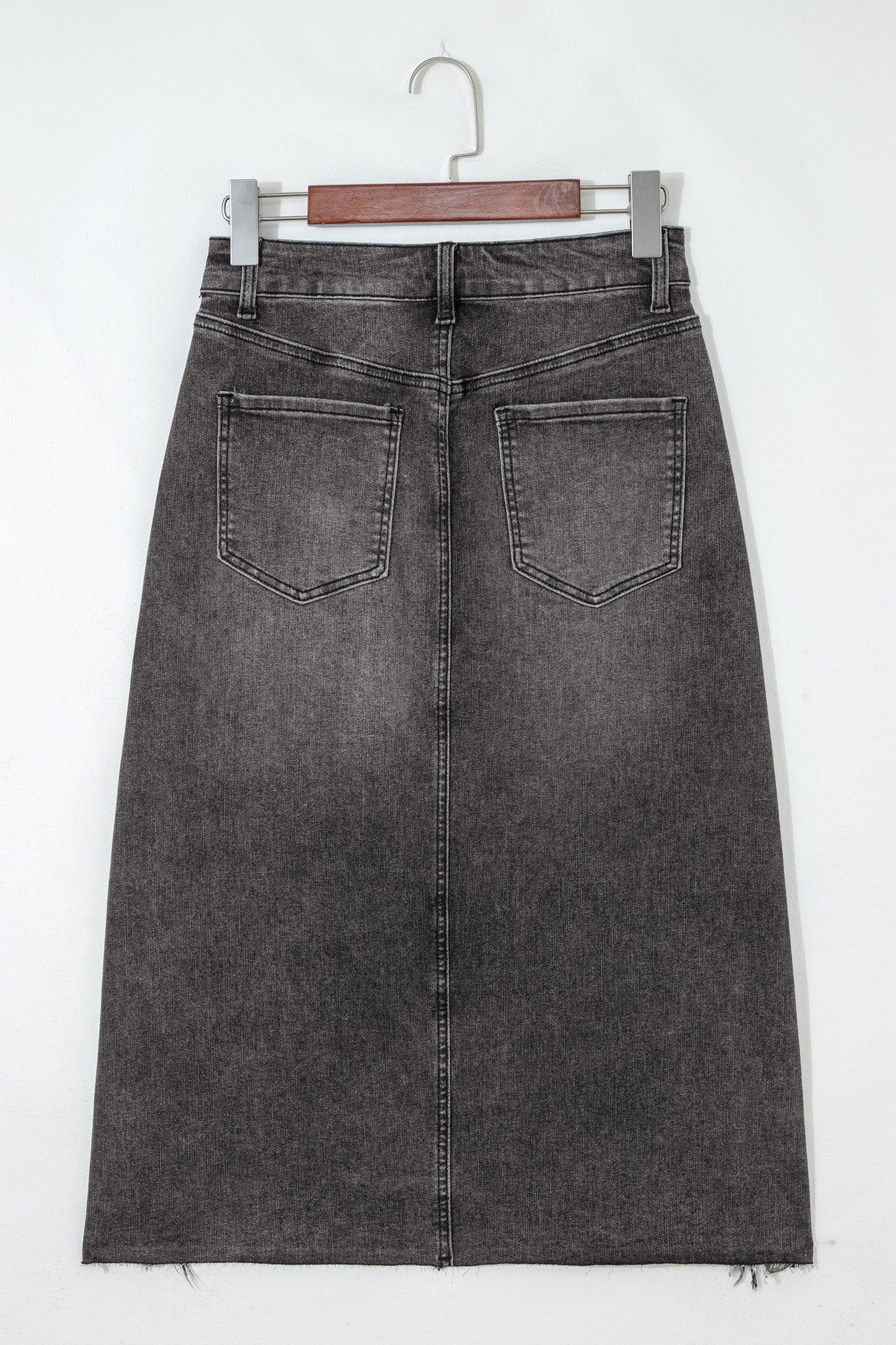 Denim Asymmetrical Distressed Midi Skirt