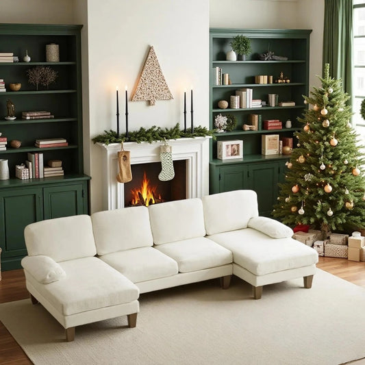 Chenille Fabric 4-seat U-shaped Combination Sofa