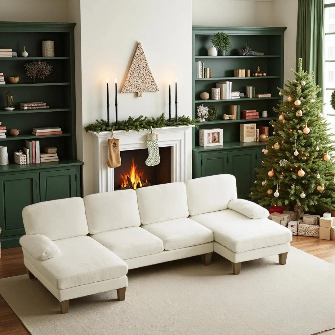 Chenille Fabric 4-seat U-shaped Combination Sofa