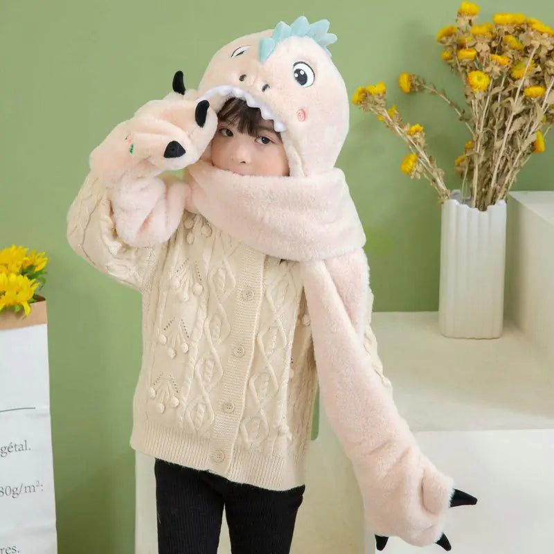 Warm Dinosaur Hat and Scarf Set