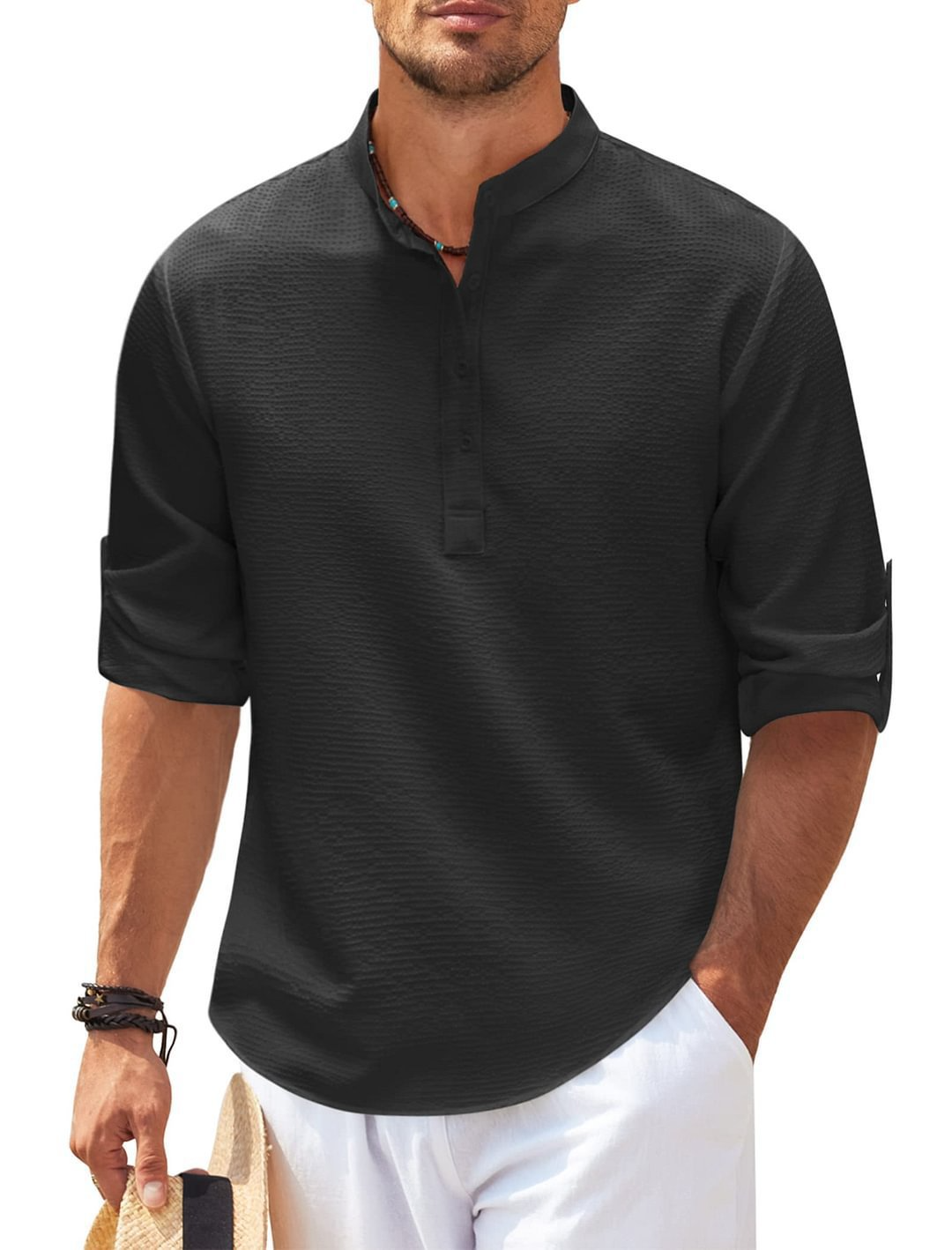 Men's Stand Collar Button Shirt