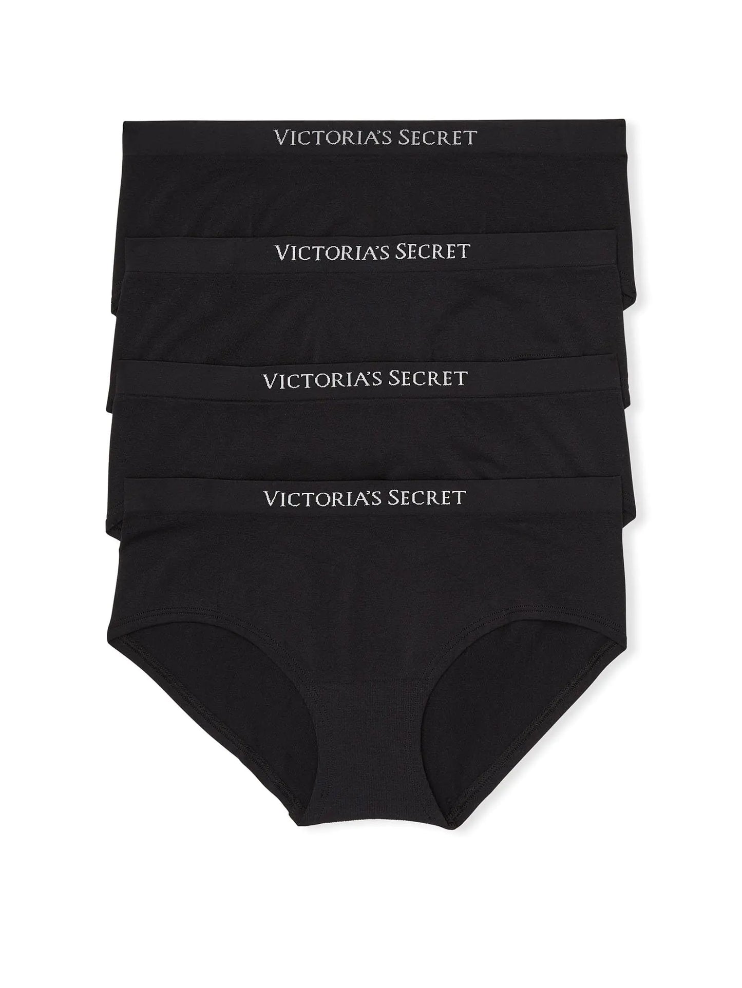 Victorias Secret Seamless Hiphugger Panty Pack Smooth Fabric Underwear for Women 4 Pack Black (L)