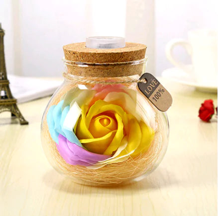 Lucky Star Glass Bottle Soap Flower Night Light with Optional Remote