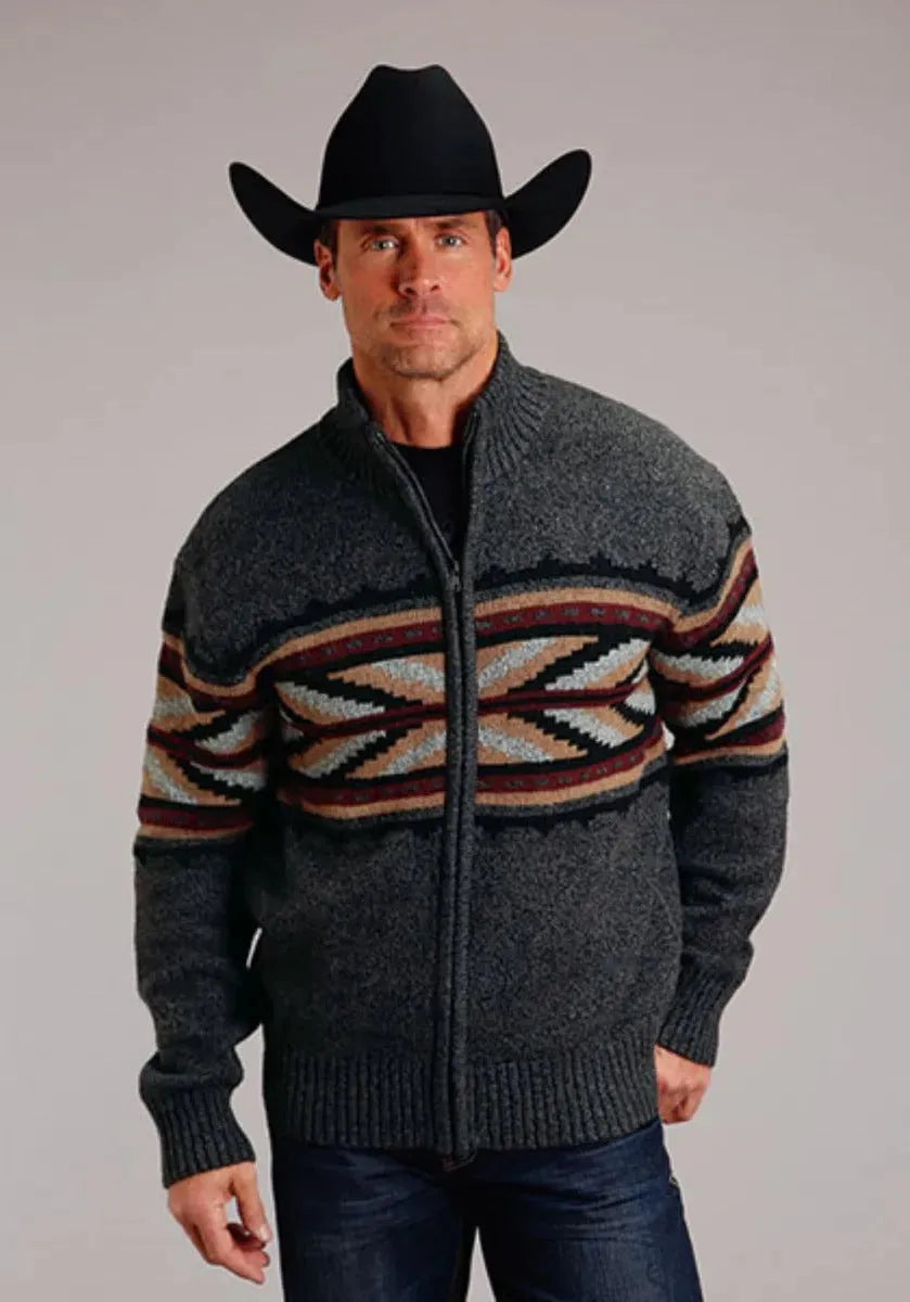 Stetson Arrow Border (Grey) - Men's Wool Blended Sweater