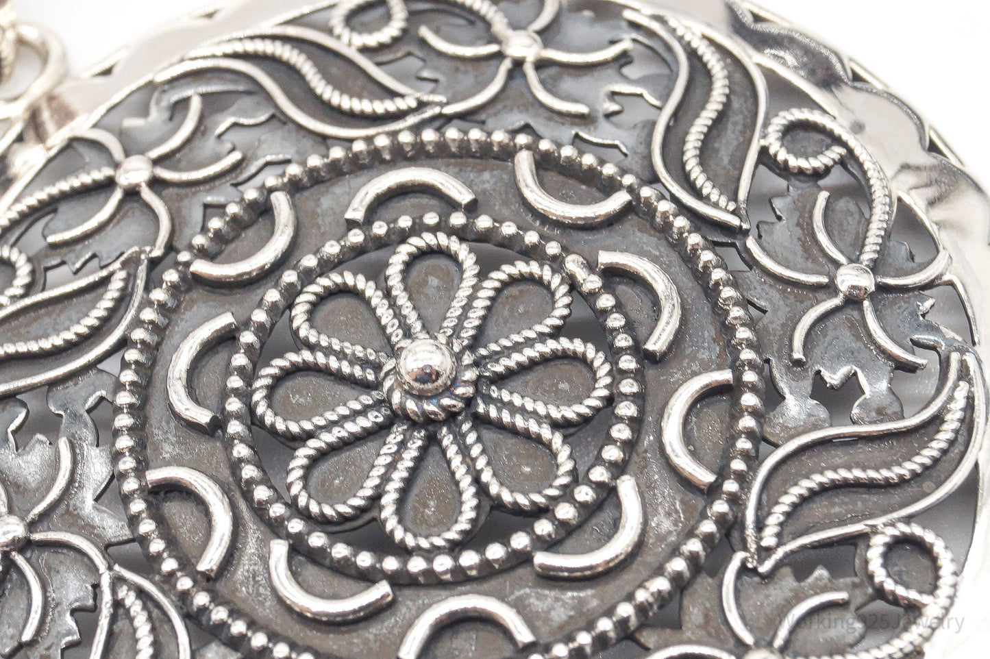India Designer Doug Paulus Ornate Flower Sterling Silver Pendant
