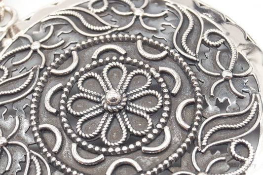 India Designer Doug Paulus Ornate Flower Sterling Silver Pendant