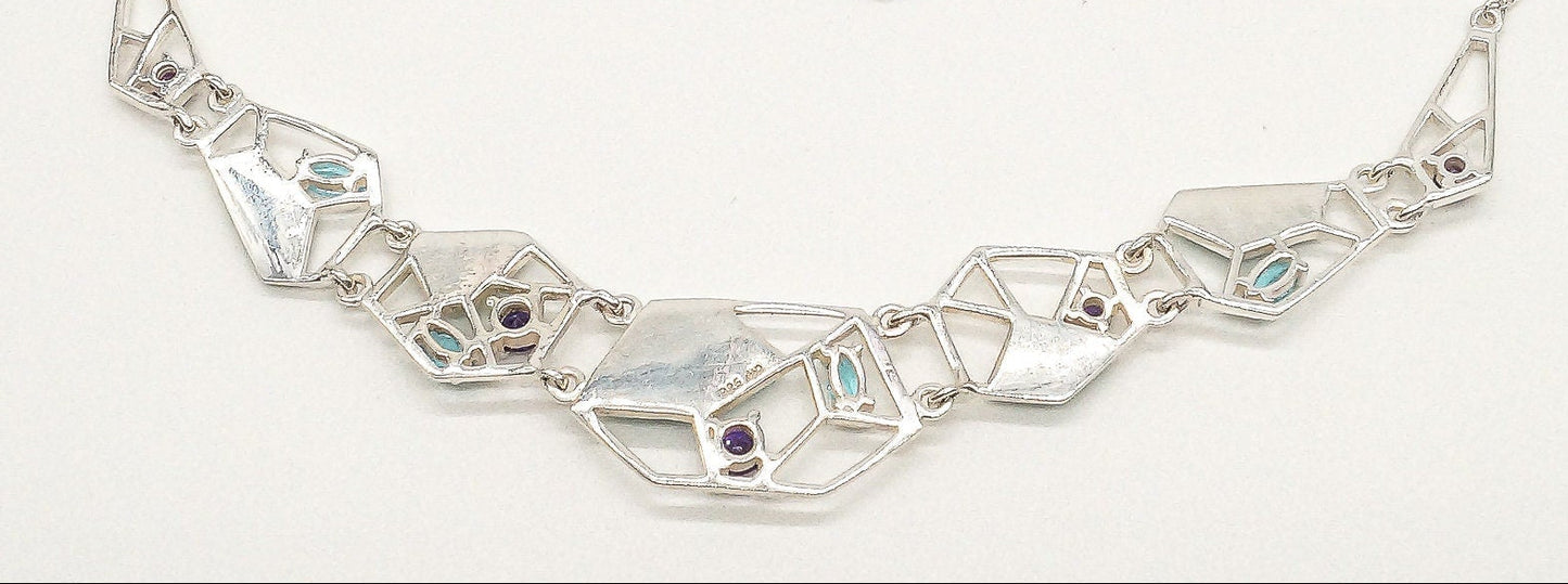 Amethyst, Blue Topaz & Turquoise Sterling Silver Necklace