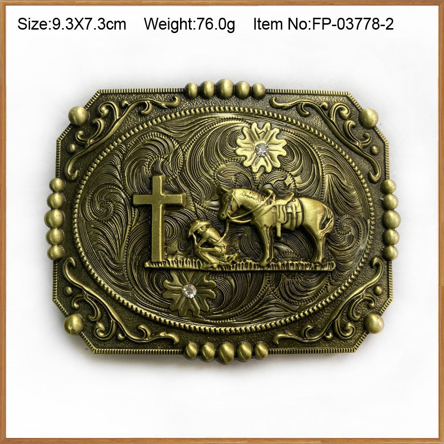 BULLZINE Zinc Alloy Vintage Horse Cross Belt Buckle