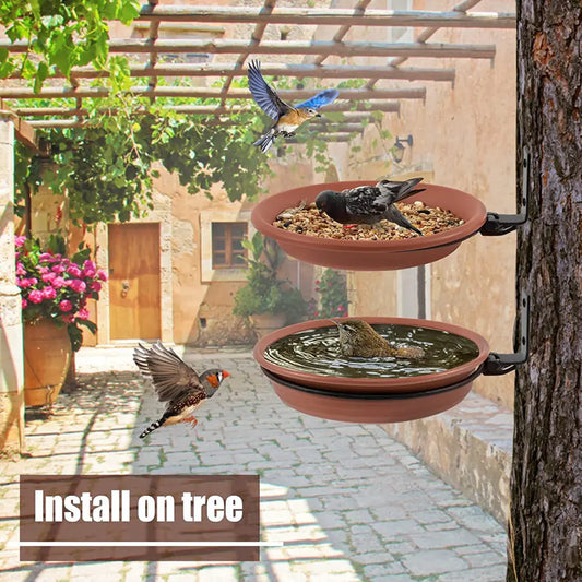Wall-Mounted Bird Feeder and Bath with Trays and Rings