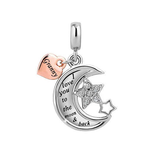 "Granny, I Love You to the Moon and Back" Rose Gold Heart Dangle Charm