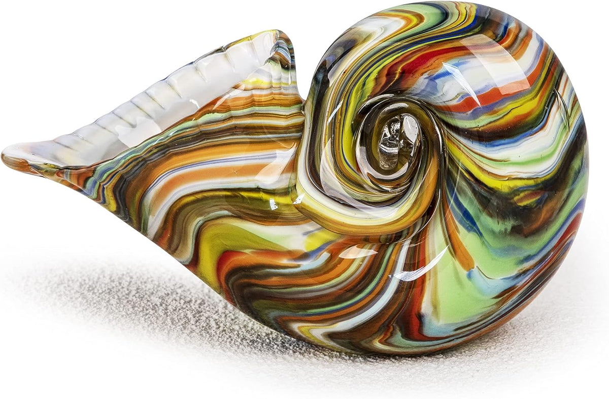 7.7" Glass Nautilus Conch Figurines, Hand Blown Seashell Art