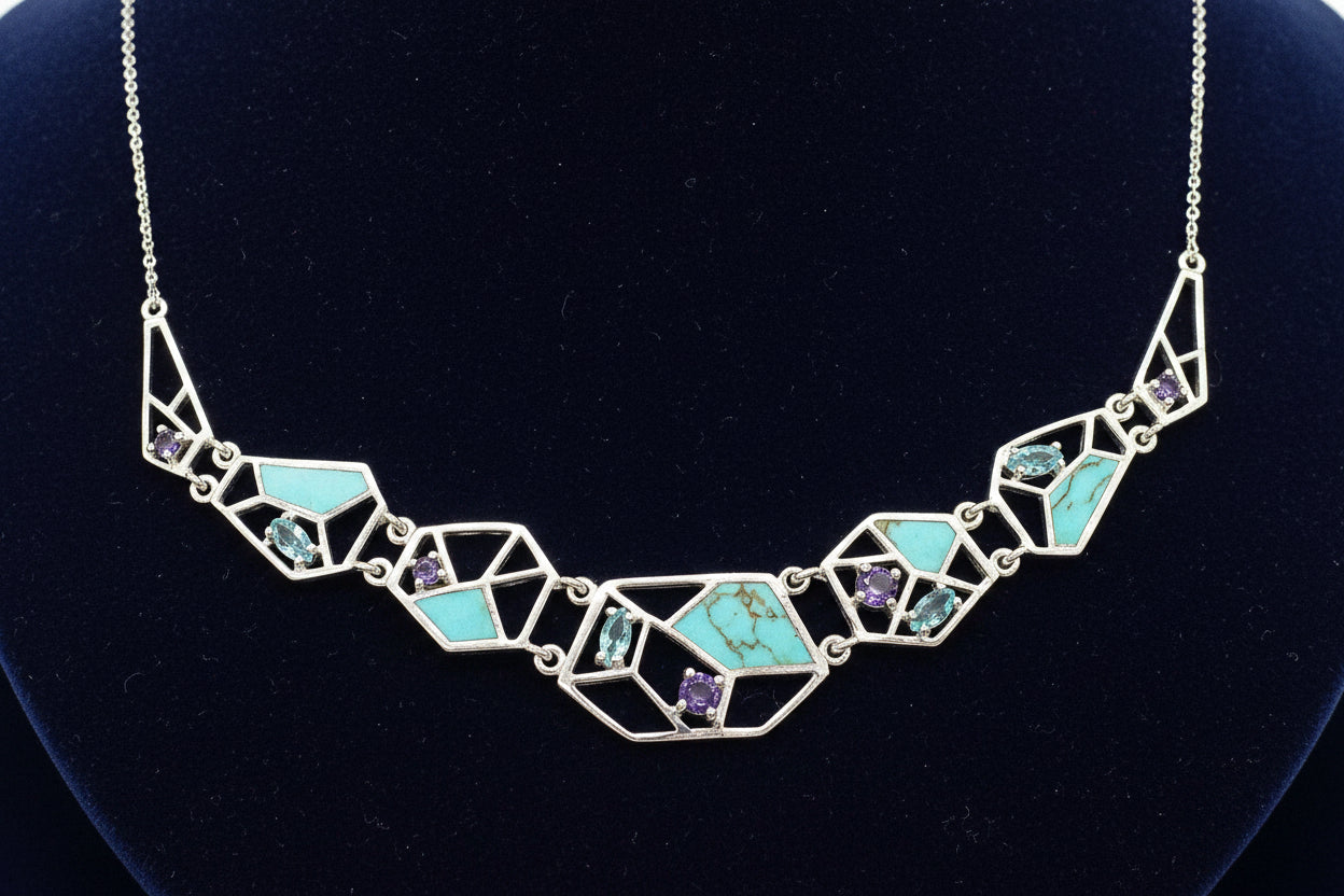 Amethyst, Blue Topaz & Turquoise Sterling Silver Necklace