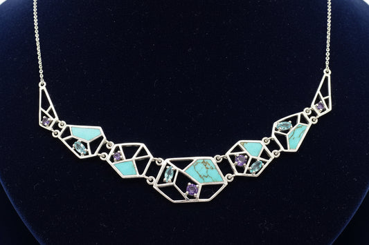 Amethyst, Blue Topaz & Turquoise Sterling Silver Necklace