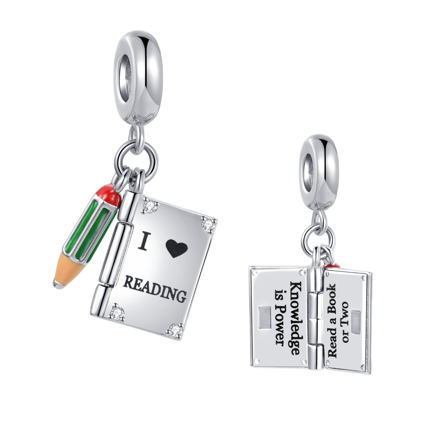 I Love Reading Book & Pencil Charm