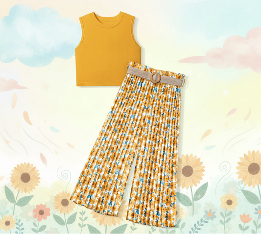 Rib Tank Top + Pleated Wide Leg Pants for Teen Girls 12-14