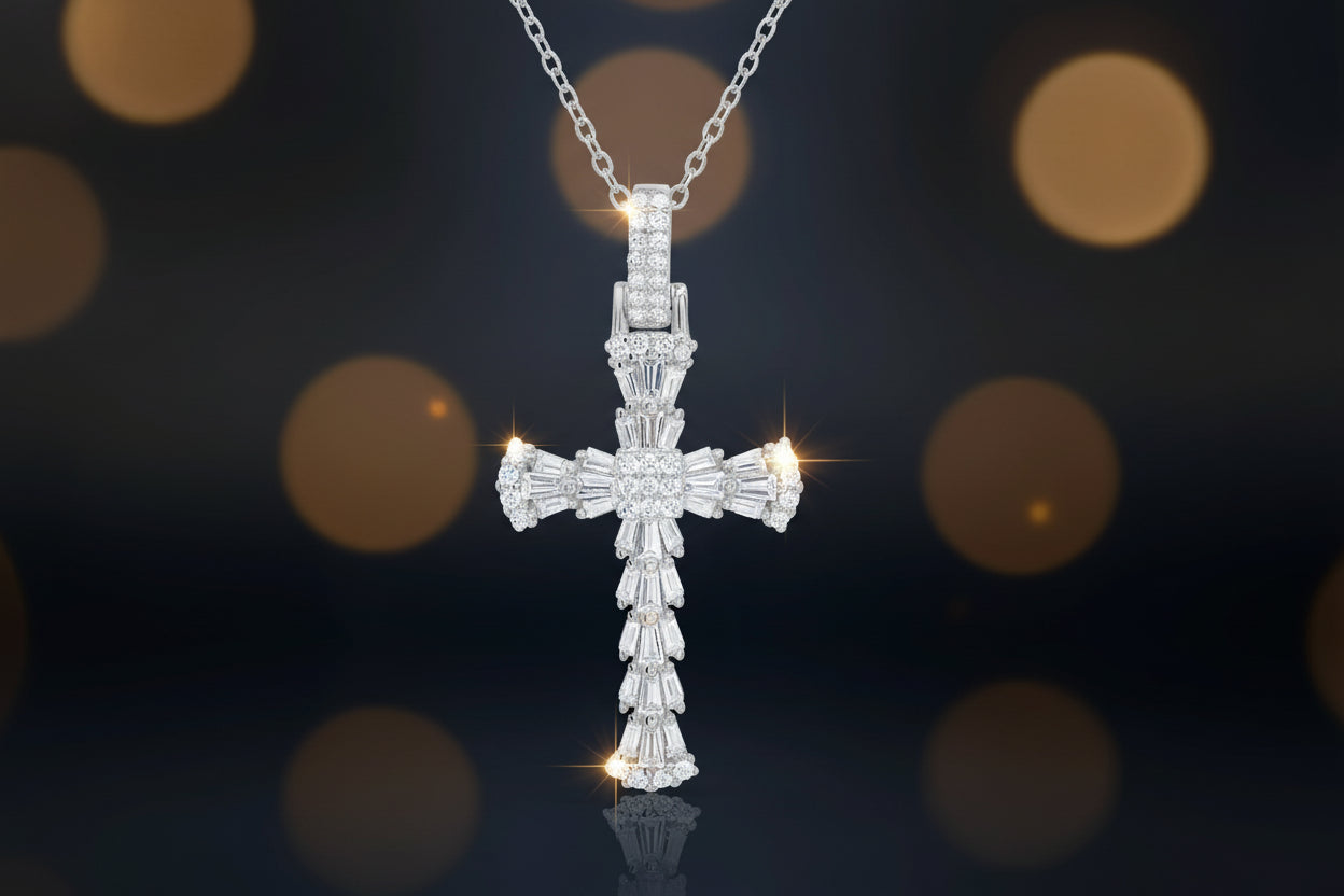 18" Queen Jewels 925 Sterling Silver and 14K Gold Cross Necklace