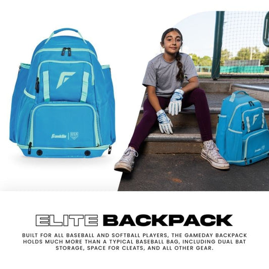 Franklin Sports USA SB Gameday Fastpitch Softball Backpack – Blue/Mint – Adult & Youth Equipment Bag
