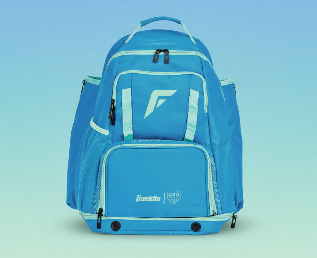 Franklin Sports USA SB Gameday Fastpitch Softball Backpack – Blue/Mint – Adult & Youth Equipment Bag