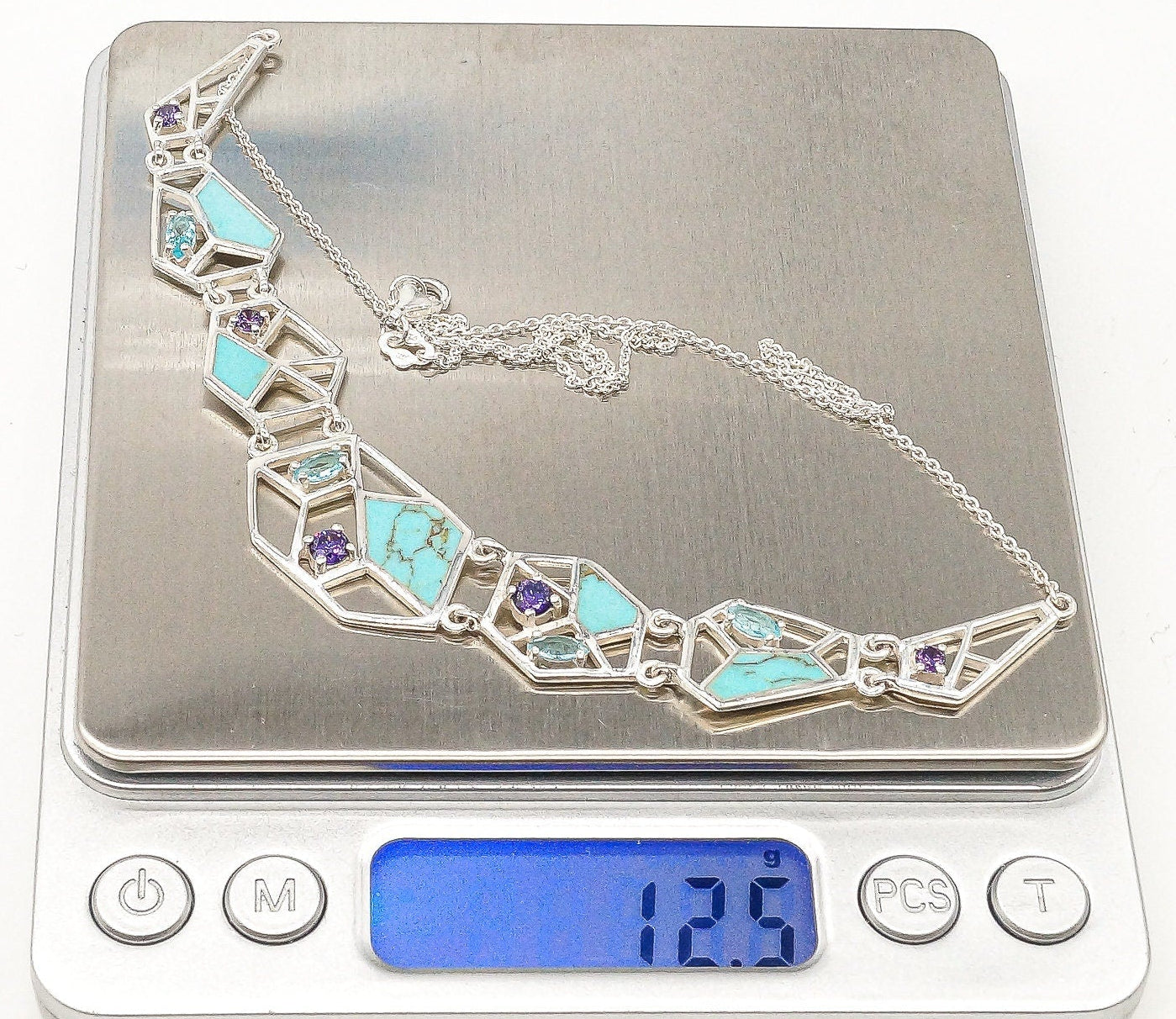 Amethyst, Blue Topaz & Turquoise Sterling Silver Necklace