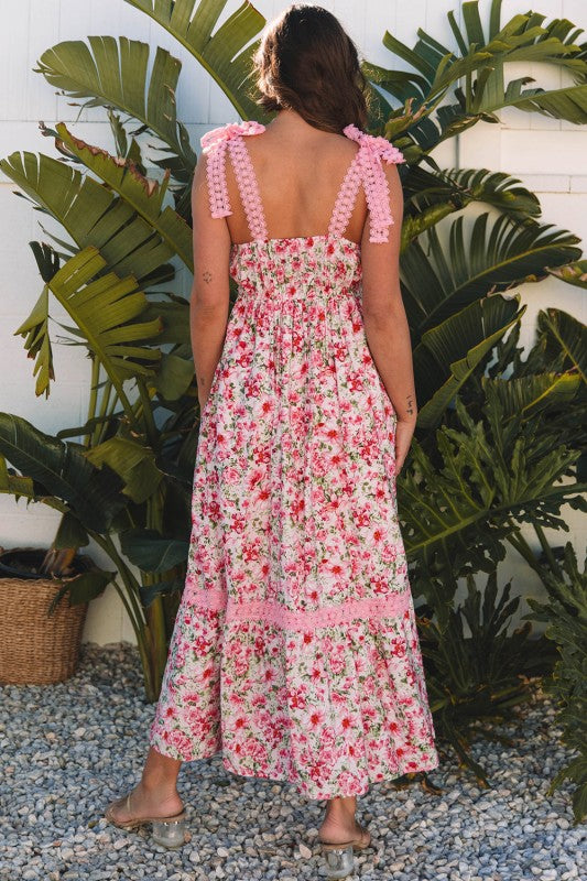 Floral Lace Tied-Strap Empire Waist Maxi Dress