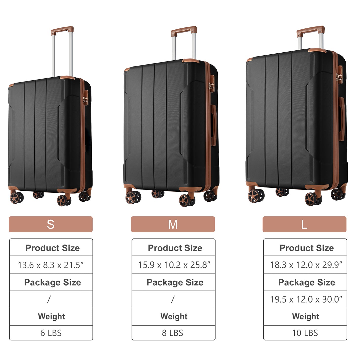3 Piece Hard Shell ABS Luggage Sets with Double Spinner Wheels