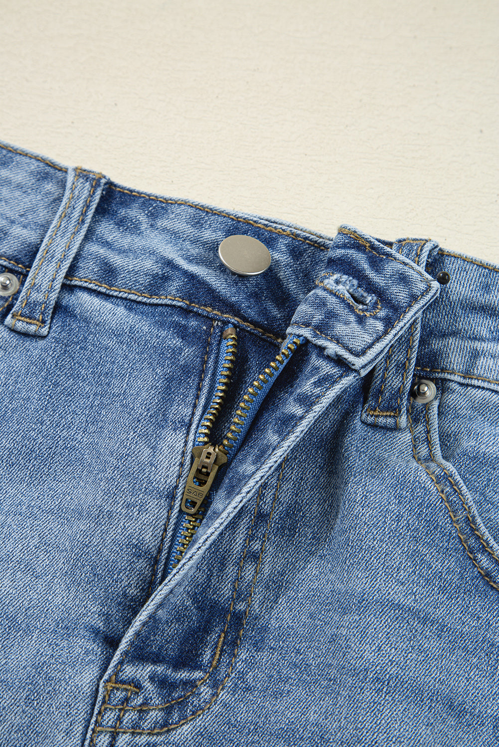 Denim Asymmetrical Distressed Midi Skirt