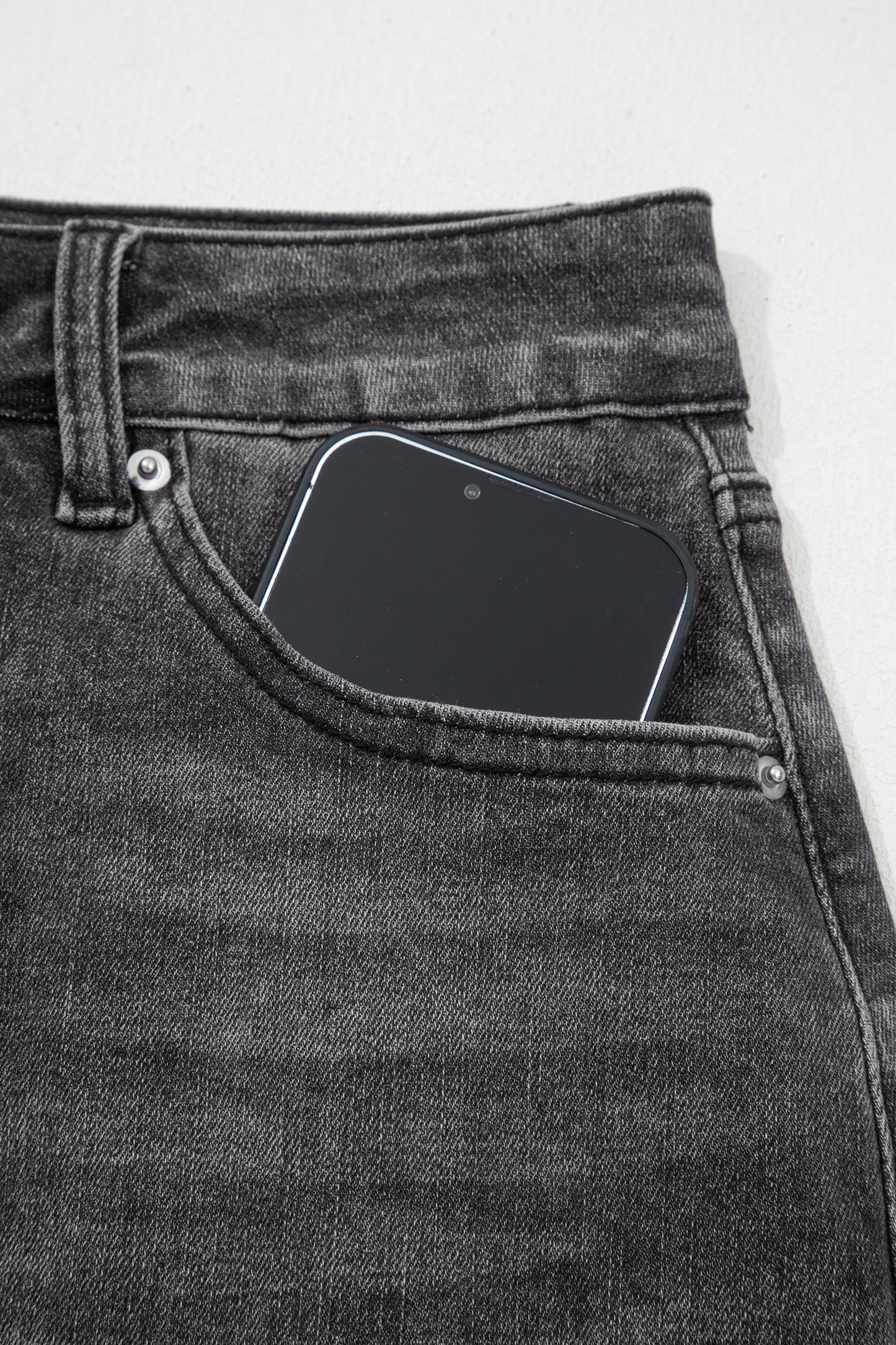 Denim Asymmetrical Distressed Midi Skirt