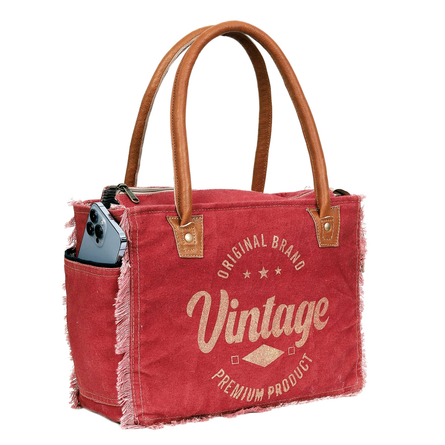 Vintage Canvas & Cowhide Leather Handbag