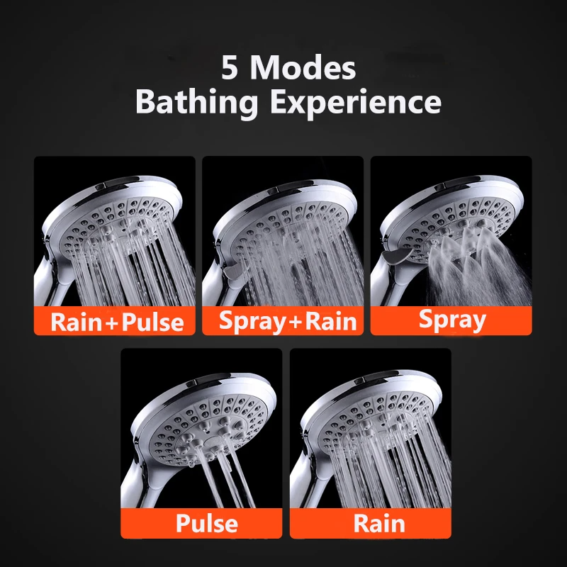 High Pressure 5 Settings Handheld Shower Heads