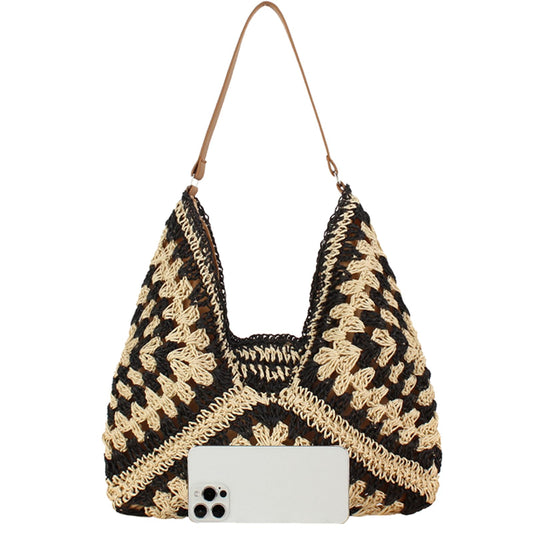 Woven Aztec Straw Hobo Bag