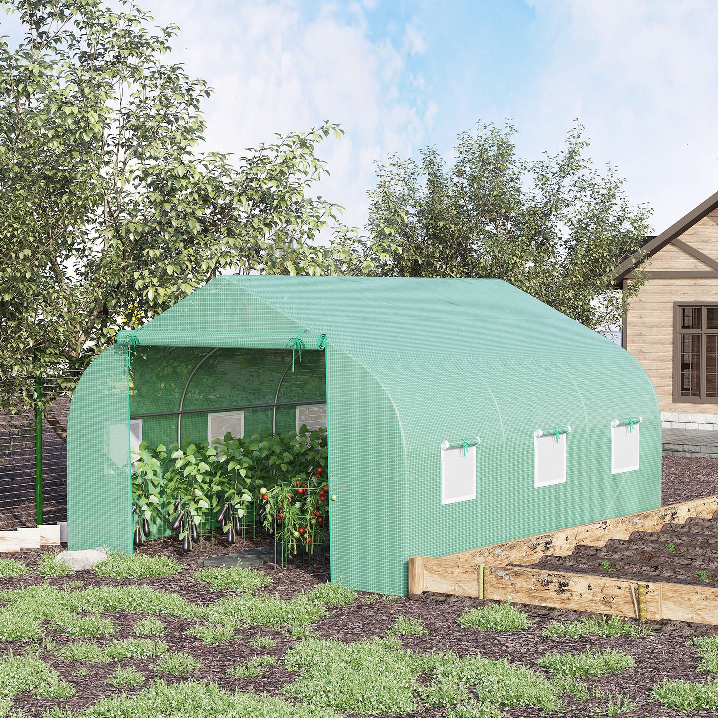 Portable Walk-In Tunnel Greenhouse with Windows-Deep Green