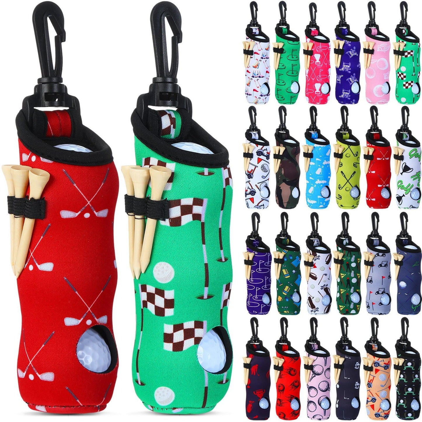 24-Pack Golf Ball Pouches with Tee Holder & Belt Clip
