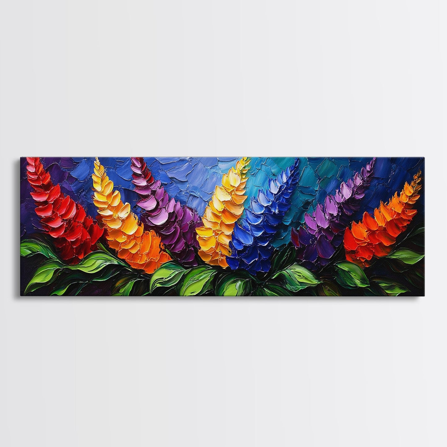 Large Wildflower Painting on Navy Blue Background, Canvas Print, 3D Appearance, Minimalist / Boho Farmhouse Decor